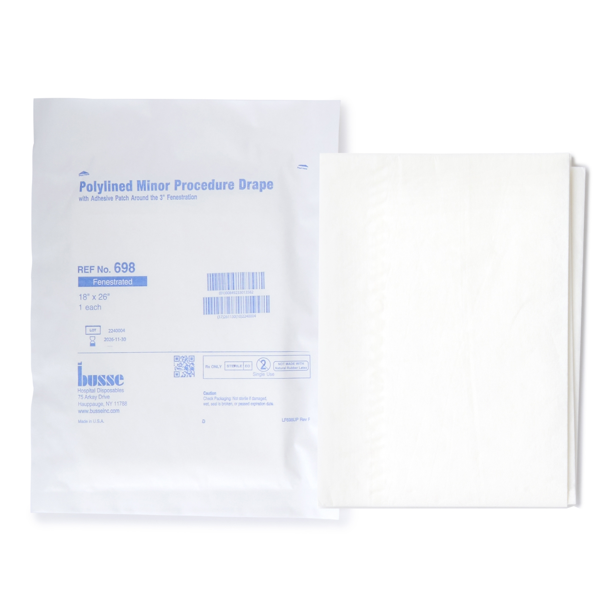 Drape Surgical Sterile with Adhesive Patch 3" Fenestration Tissue Poly 18 W X 26 L Inch Minor Procedure (50/BX 4BX/CS) by Busse Hospital Disposables, Inc.  ID 698
